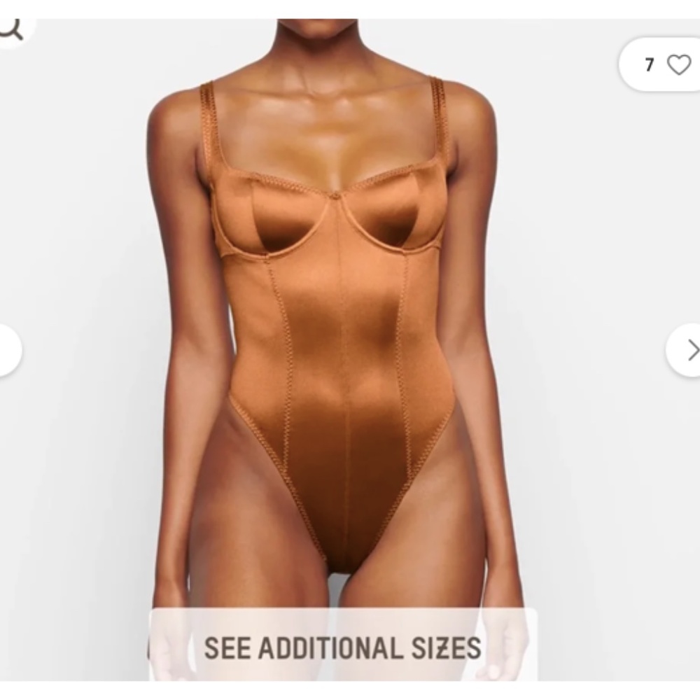 Skims Stretch Satin Bodysuit in Bronze Small Copper Orange Fall silky bustier